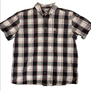 Carhartt Red Plaid Relaxed Fit Short Sleeve Button Down Shirt Large